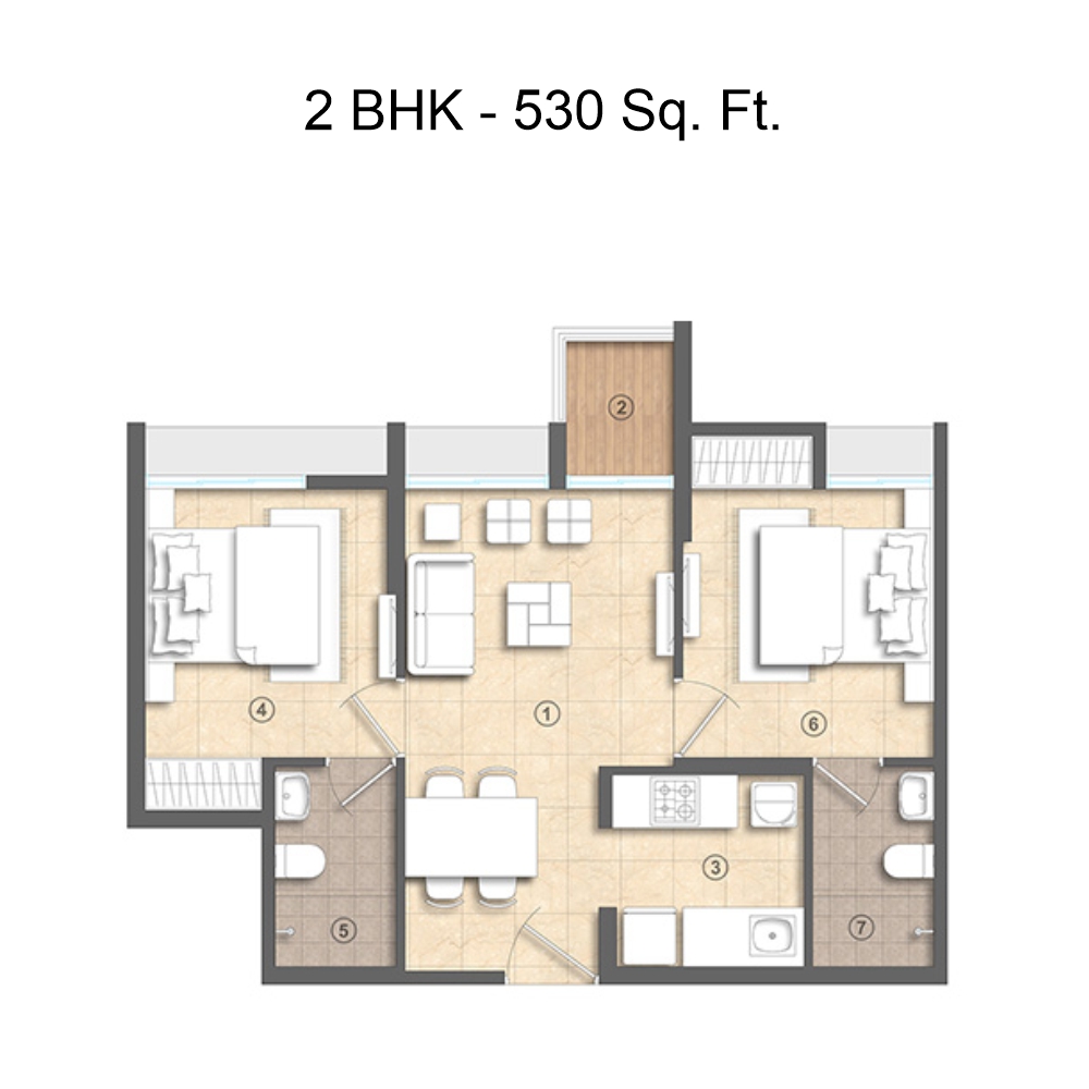 2 BHK With Deck
