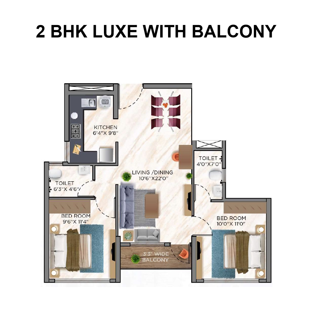 2 BHK luxe with Balcony
