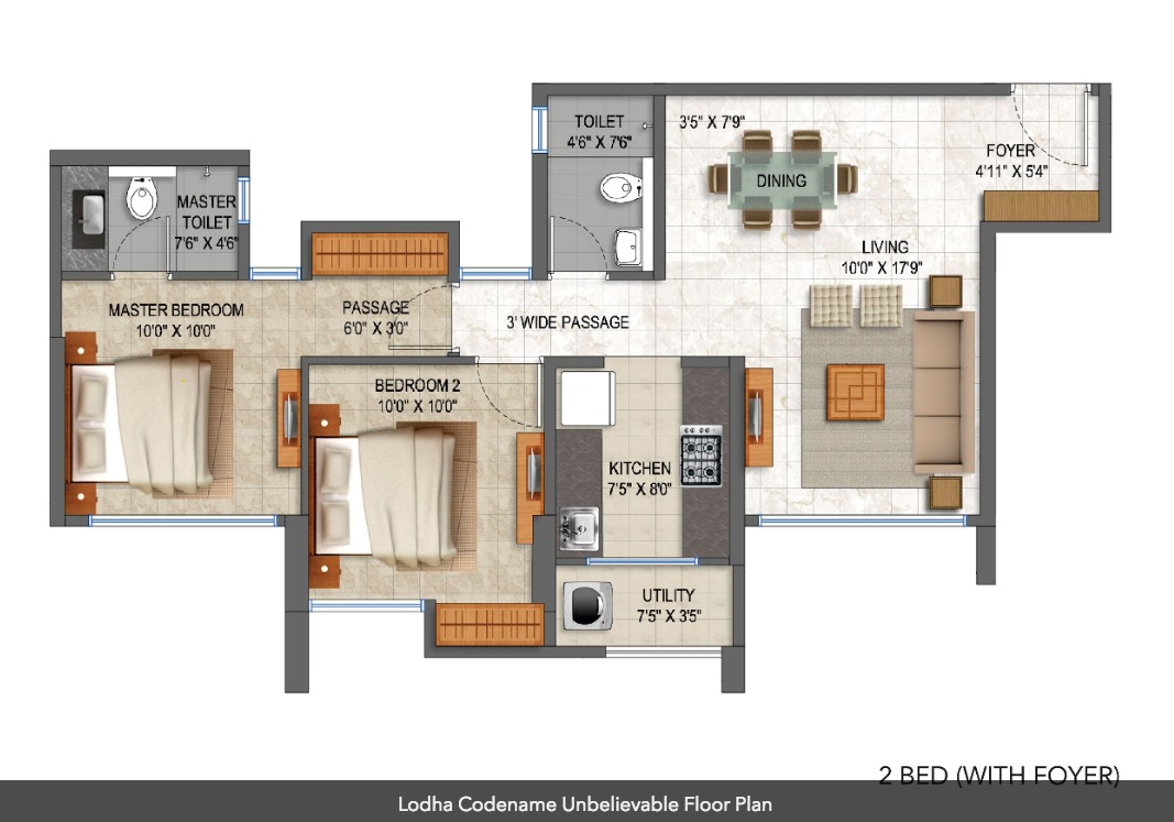 2 BHK with Foyer